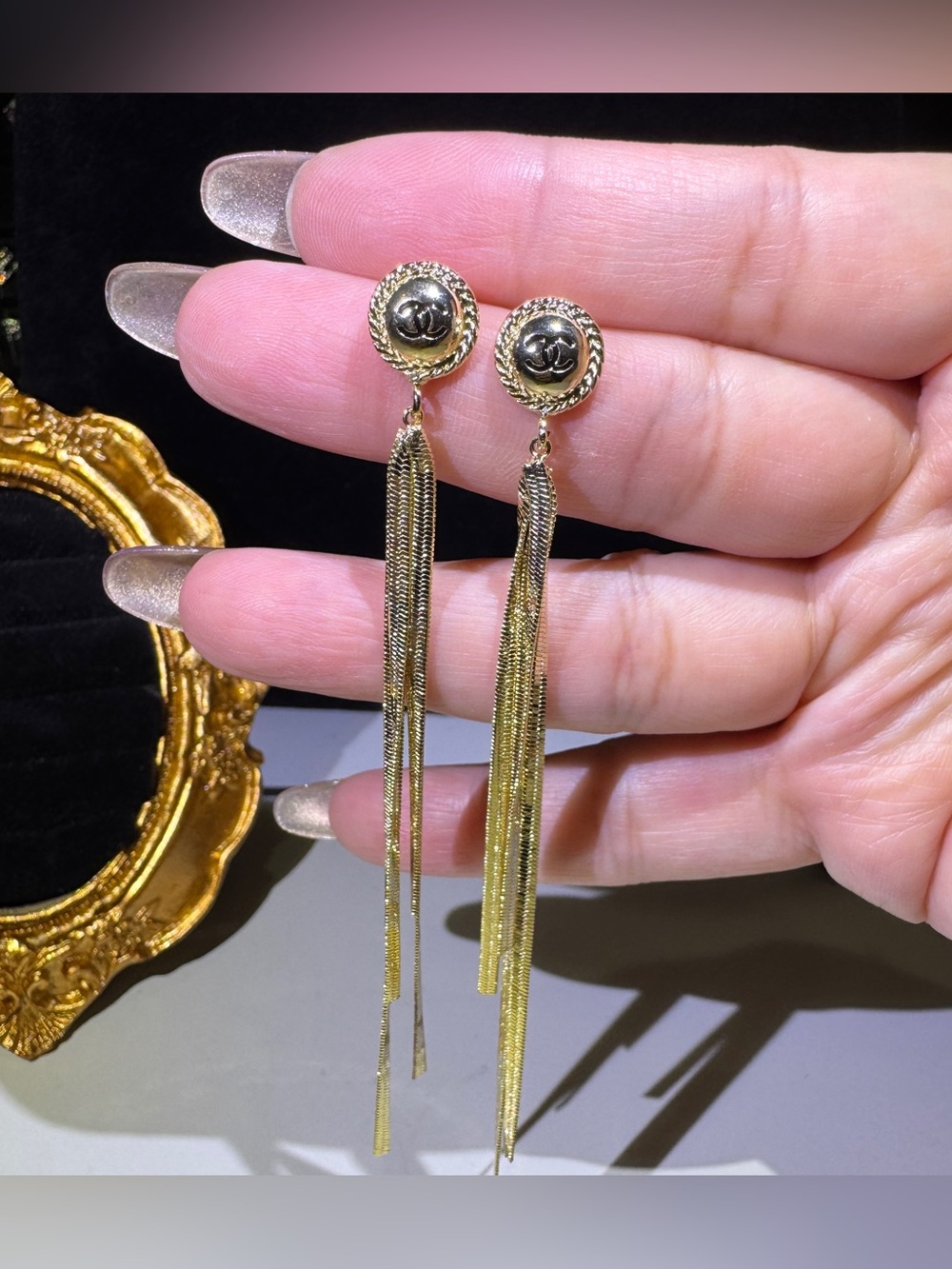 S925 Posts Gold Chain Tassel Long Drop Earrings